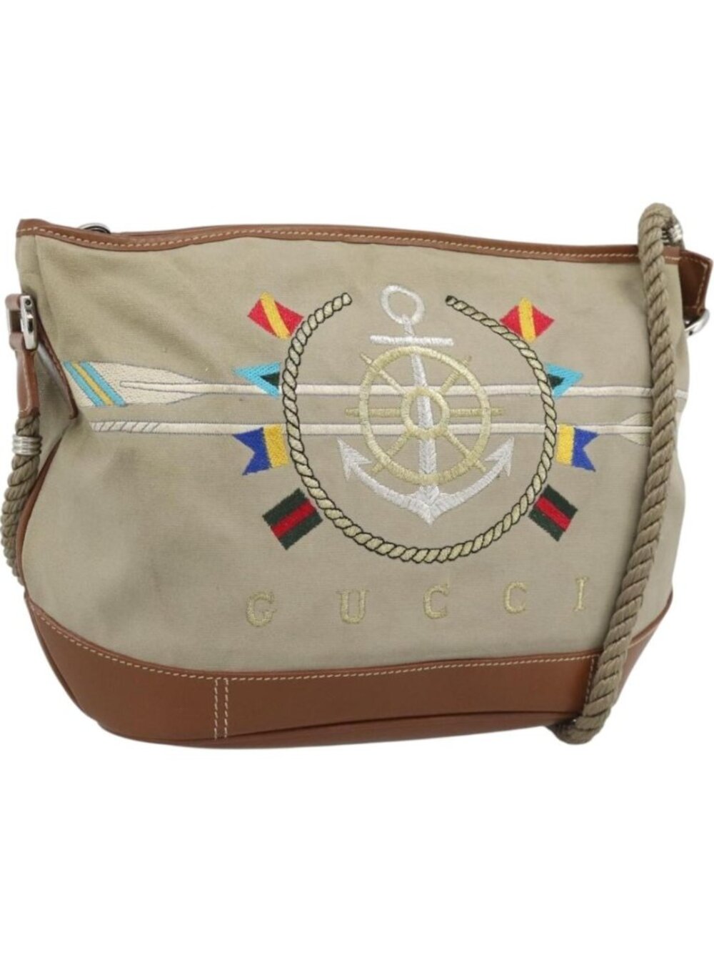 GUCCI Shoulder Bag Canvas Beige Silver 001 090 1130